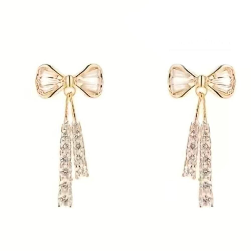 Rhinestone Bow Drop Earrings